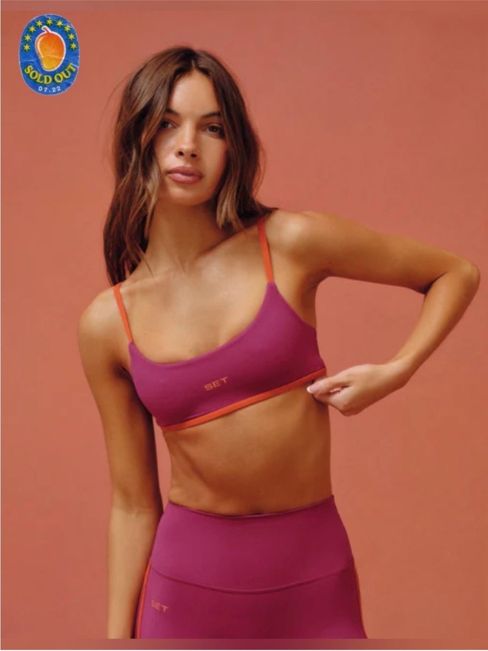 SET Active Fuchsia with Orange Trim Seamless Scoop Bralette